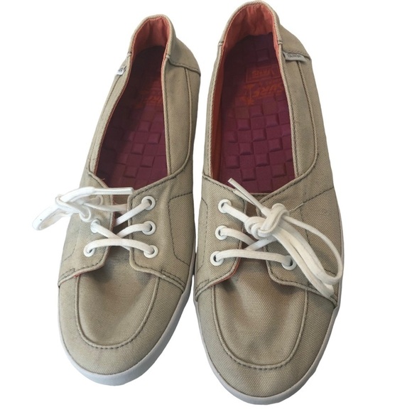 Van’s Off‎ The Wall. The Original Surfsiders Lace Up Canvas Tan Sneakers. SZ 8.5 - Picture 1 of 11